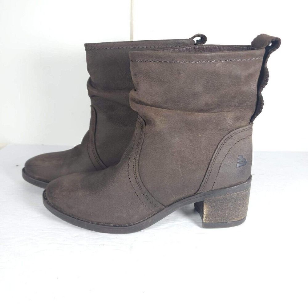 BULL BOXER Women's Sally US 7M Brown Leather Pull on Slouch Ankle Boots Booties